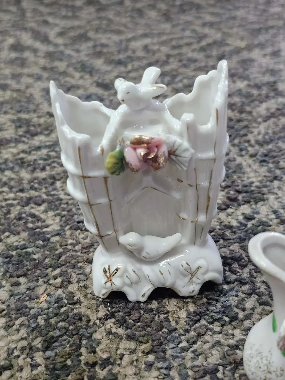Vintage Japan Ceramic Bird And Floral Vase Set